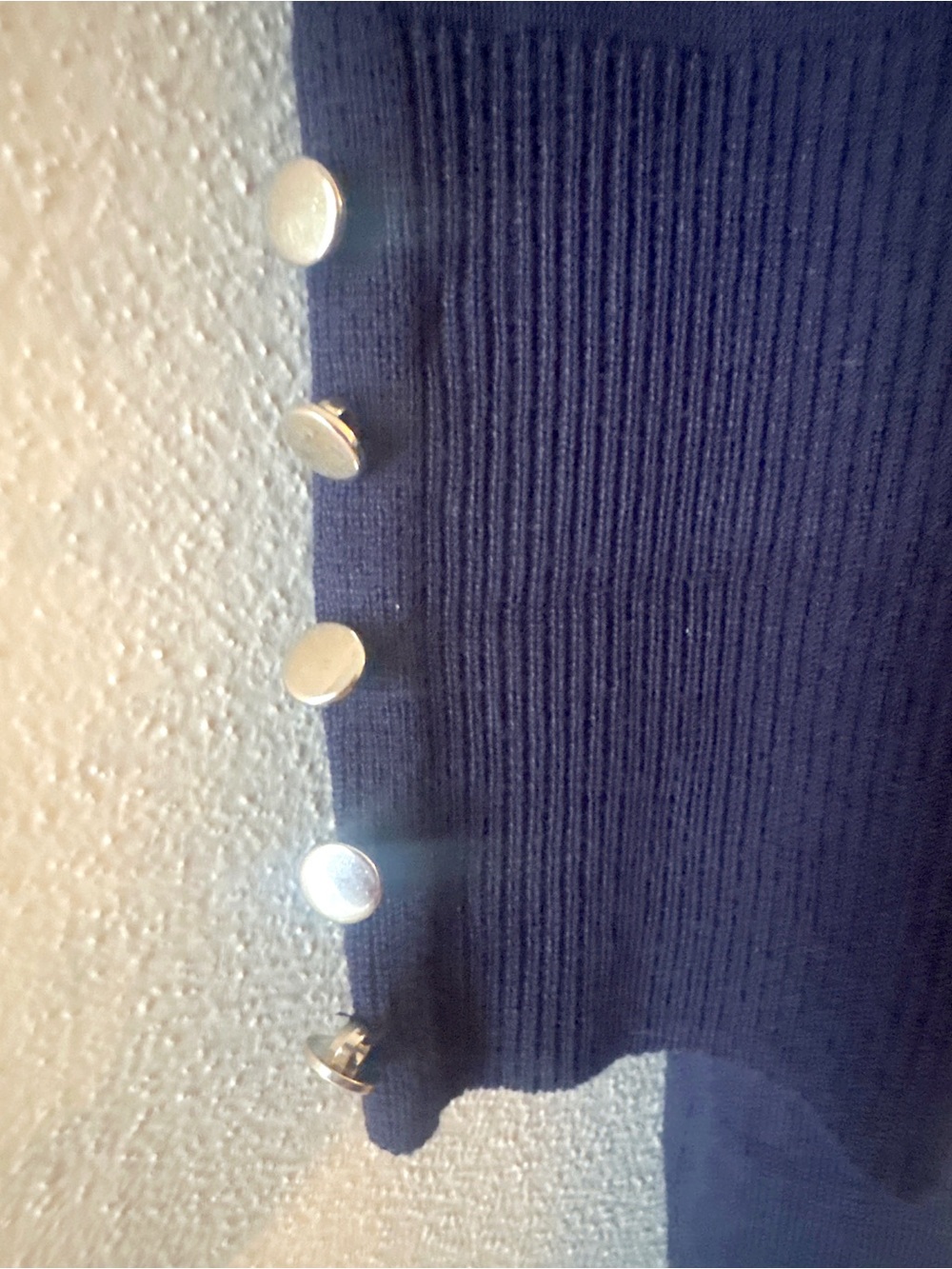Love Scarlett Navy Open Front Longline Cardigan Gold Button Cuff Pockets M - Picture 4 of 9